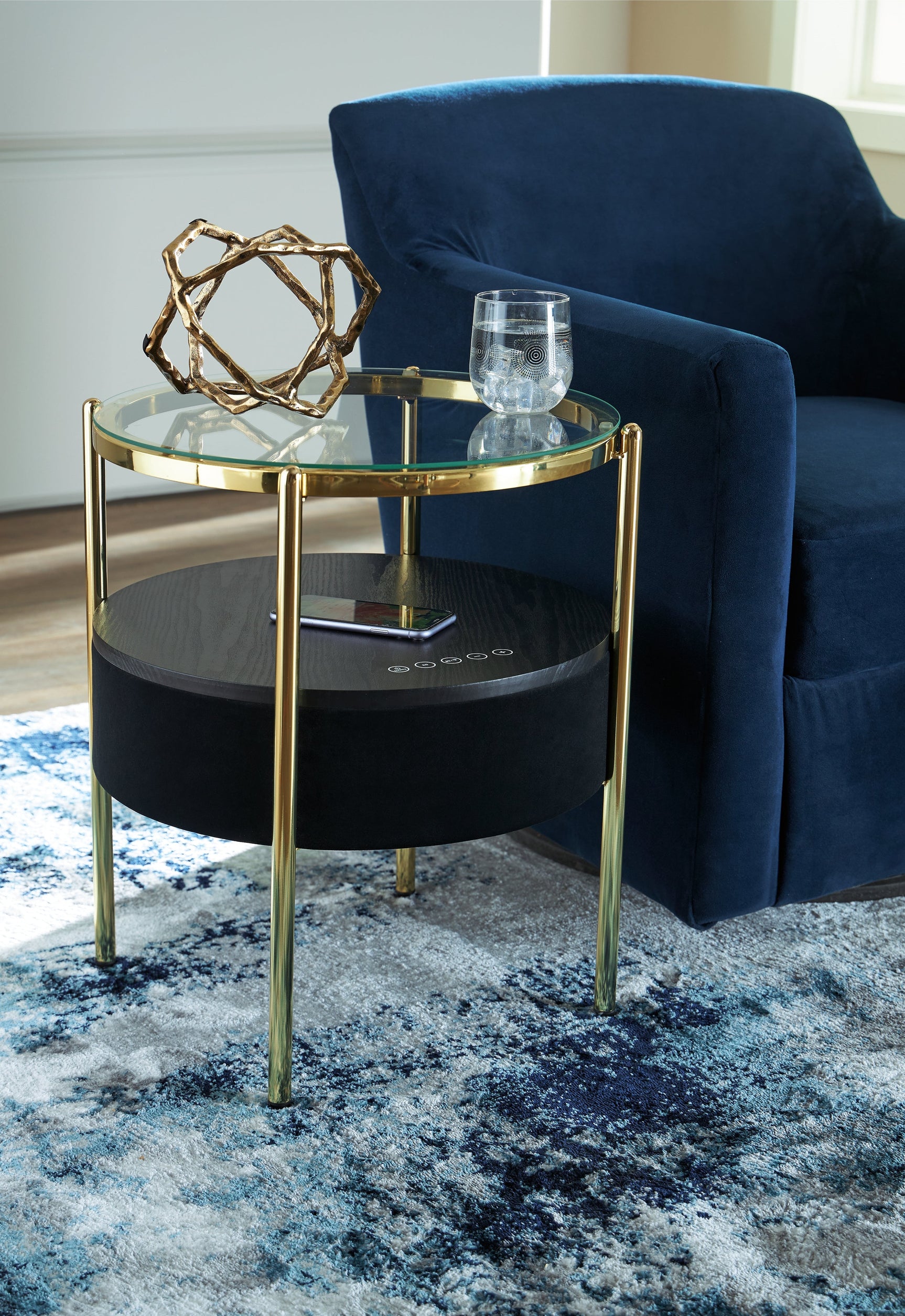 Nedman Black & Gold Accent Table w/ Speaker (Online Special Price) - Ornate Home