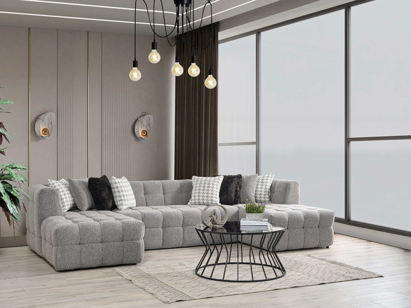 Florida Gray Boucle U Shape Sectional Sofa - Ornate Home