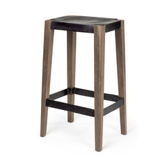 Nell Black/Brown Bar Metal Seat & Foot Rest Stool - Ornate Home