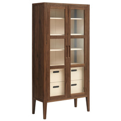 Nell Walnut 71" Glass Door Tall Display Storage Cabinet - Ornate Home