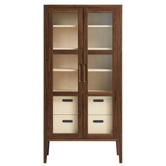 Nell Walnut 71" Glass Door Tall Display Storage Cabinet - Ornate Home