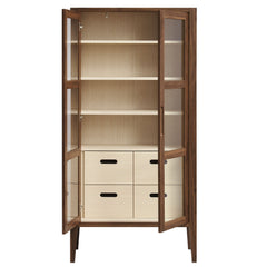 Nell Walnut 71" Glass Door Tall Display Storage Cabinet - Ornate Home