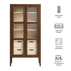 Nell Walnut 71" Glass Door Tall Display Storage Cabinet - Ornate Home