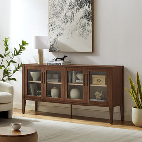 Nell Walnut 72" Glass Door Sideboard Storage Display Cabinet - Ornate Home