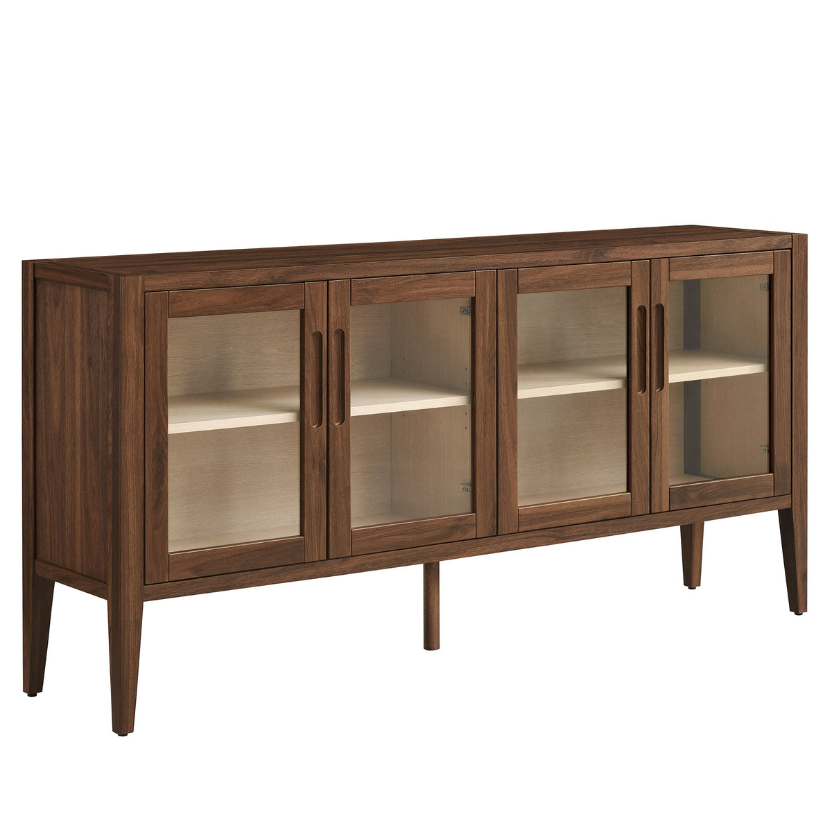 Nell Walnut 72" Glass Door Sideboard Storage Display Cabinet - Ornate Home