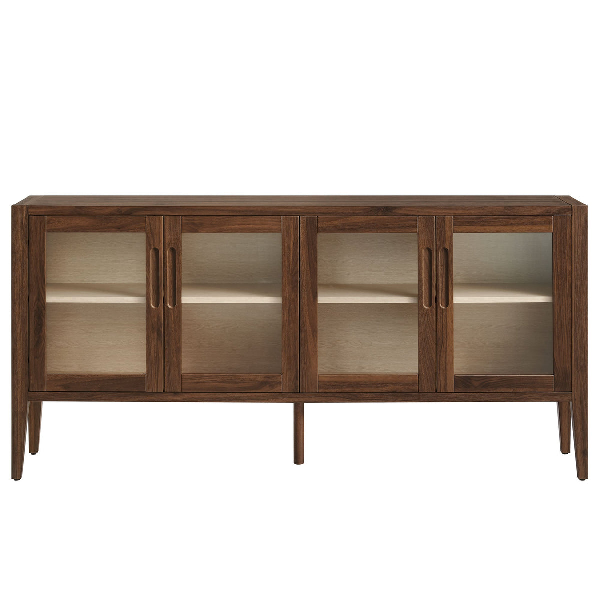 Nell Walnut 72" Glass Door Sideboard Storage Display Cabinet - Ornate Home