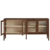 Nell Walnut 72" Glass Door Sideboard Storage Display Cabinet - Ornate Home