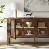 Nell Walnut 72" Glass Door Sideboard Storage Display Cabinet - Ornate Home