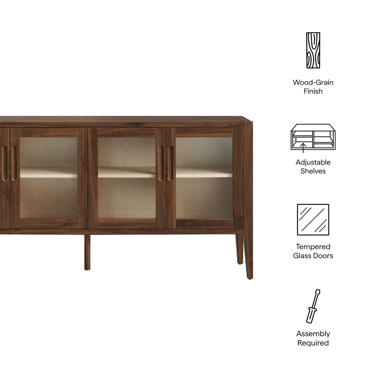 Nell Walnut 72" Glass Door Sideboard Storage Display Cabinet - Ornate Home