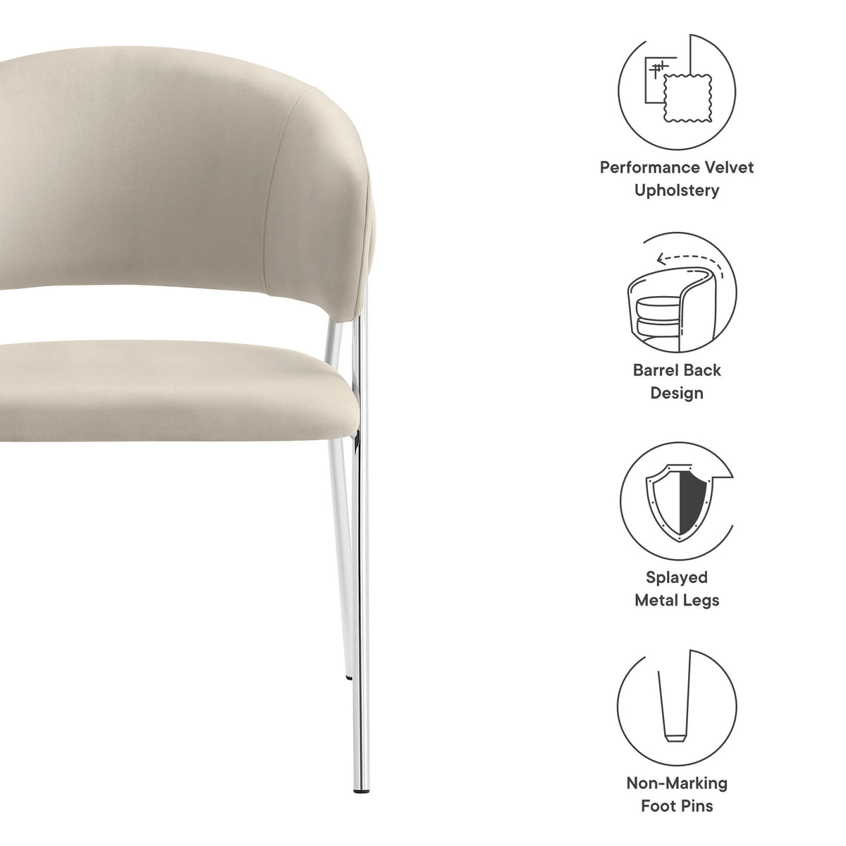 Nella Almond/Silver Upholstered Performance Velvet Dining Chair (Set of 2) - Ornate Home