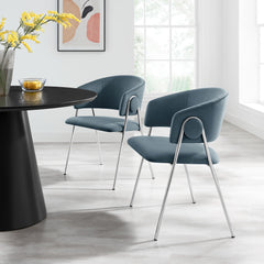Nella Cadet Blue Upholstered Performance Velvet Dining Chair (Set of 2) - Ornate Home