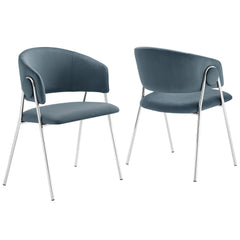 Nella Cadet Blue Upholstered Performance Velvet Dining Chair (Set of 2) - Ornate Home