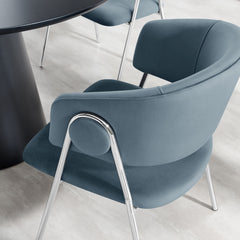 Nella Cadet Blue Upholstered Performance Velvet Dining Chair (Set of 2) - Ornate Home