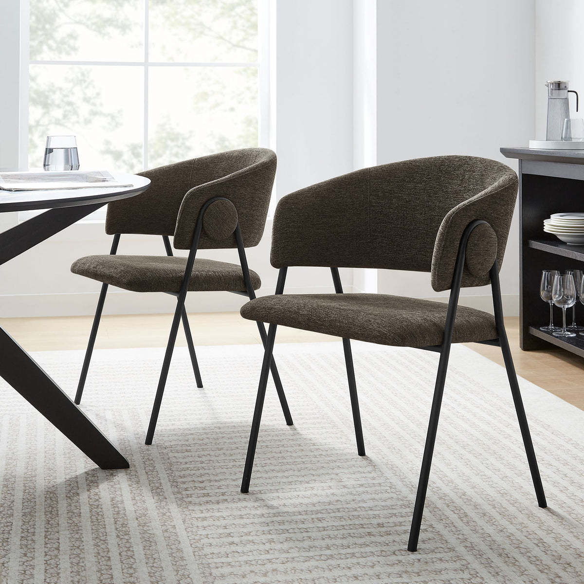 Nella Java/Black Upholstered Heathered Chenille Dining Chairs (Set of 2) - Ornate Home