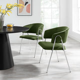 Nella Moss Green/Silver Upholstered Performance Velvet Dining Chair (Set of 2) - Ornate Home