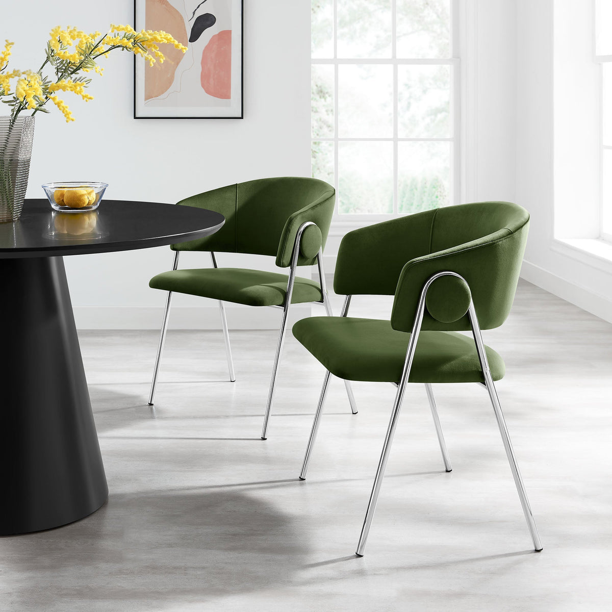Nella Moss Green/Silver Upholstered Performance Velvet Dining Chair (Set of 2) - Ornate Home