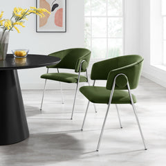 Nella Moss Green/Silver Upholstered Performance Velvet Dining Chair (Set of 2) - Ornate Home