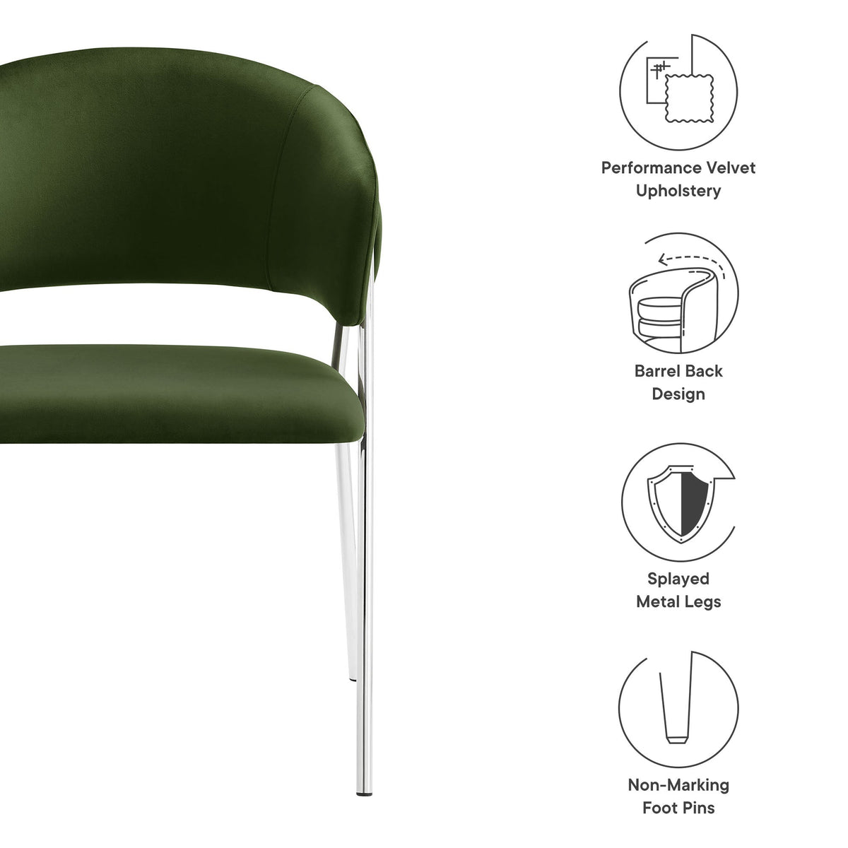 Nella Moss Green/Silver Upholstered Performance Velvet Dining Chair (Set of 2) - Ornate Home