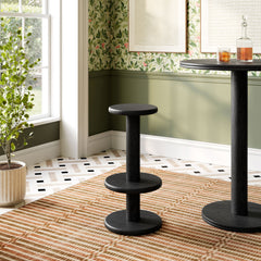 Neo Black 15 Inch Round Indoor - Outdoor Patio Wood Bar Stools - Ornate Home