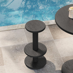 Neo Black 15 Inch Round Indoor - Outdoor Patio Wood Bar Stools - Ornate Home