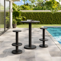 Neo Black 3-Piece Round Indoor - Outdoor Patio Wood Bar Table And Stool Set - Ornate Home
