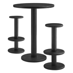 Neo Black 3-Piece Round Indoor - Outdoor Patio Wood Bar Table And Stool Set - Ornate Home