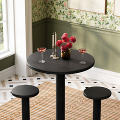 Neo Black 3-Piece Round Indoor - Outdoor Patio Wood Bar Table And Stool Set - Ornate Home