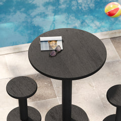 Neo Black 3-Piece Round Indoor - Outdoor Patio Wood Bar Table And Stool Set - Ornate Home