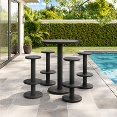 Neo Black 5-Piece Round Indoor - Outdoor Patio Round Patio Bar Table And Stool Set - Ornate Home
