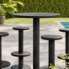 Neo Black 5-Piece Round Indoor - Outdoor Patio Round Patio Bar Table And Stool Set - Ornate Home