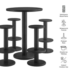 Neo Black 5-Piece Round Indoor - Outdoor Patio Round Patio Bar Table And Stool Set - Ornate Home