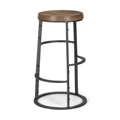 Neo Brown/Black Wood Seat Metal Frame Stool - Ornate Home