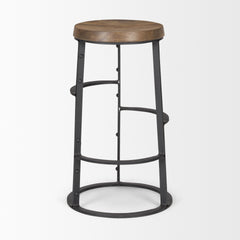 Neo Brown/Black Wood Seat Metal Frame Stool - Ornate Home
