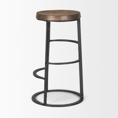 Neo Brown/Black Wood Seat Metal Frame Stool - Ornate Home