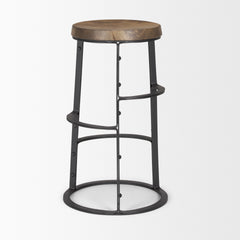 Neo Brown/Black Wood Seat Metal Frame Stool - Ornate Home