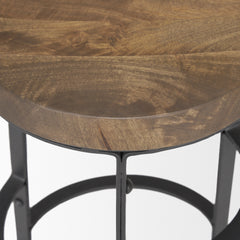 Neo Brown/Black Wood Seat Metal Frame Stool - Ornate Home