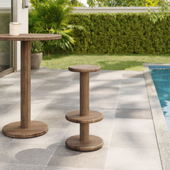 Neo Cocoa Brown 15 Inch Round Indoor - Outdoor Patio Wood Bar Stools - Ornate Home