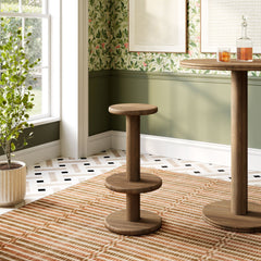 Neo Cocoa Brown 15 Inch Round Indoor - Outdoor Patio Wood Bar Stools - Ornate Home
