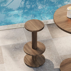 Neo Cocoa Brown 15 Inch Round Indoor - Outdoor Patio Wood Bar Stools - Ornate Home