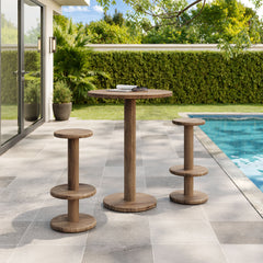 Neo Cocoa Brown 3-Piece Round Indoor - Outdoor Patio Wood Bar Table And Stool Set - Ornate Home