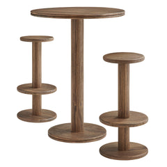 Neo Cocoa Brown 3-Piece Round Indoor - Outdoor Patio Wood Bar Table And Stool Set - Ornate Home