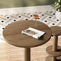 Neo Cocoa Brown 31 Inch Round Indoor - Outdoor Patio Wood Bar Table - Ornate Home
