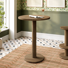 Neo Cocoa Brown 31 Inch Round Indoor - Outdoor Patio Wood Bar Table - Ornate Home