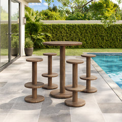 Neo Cocoa Brown 5-Piece Round Indoor - Outdoor Patio Round Patio Bar Table And Stool Set - Ornate Home