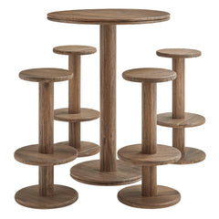 Neo Cocoa Brown 5-Piece Round Indoor - Outdoor Patio Round Patio Bar Table And Stool Set - Ornate Home