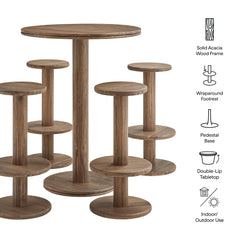 Neo Cocoa Brown 5-Piece Round Indoor - Outdoor Patio Round Patio Bar Table And Stool Set - Ornate Home