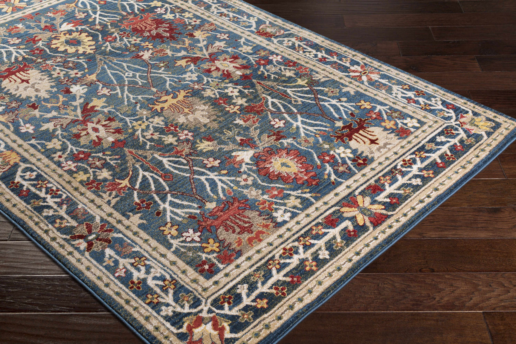 Neola Navy Blue Damask Area Rug - Ornate Home