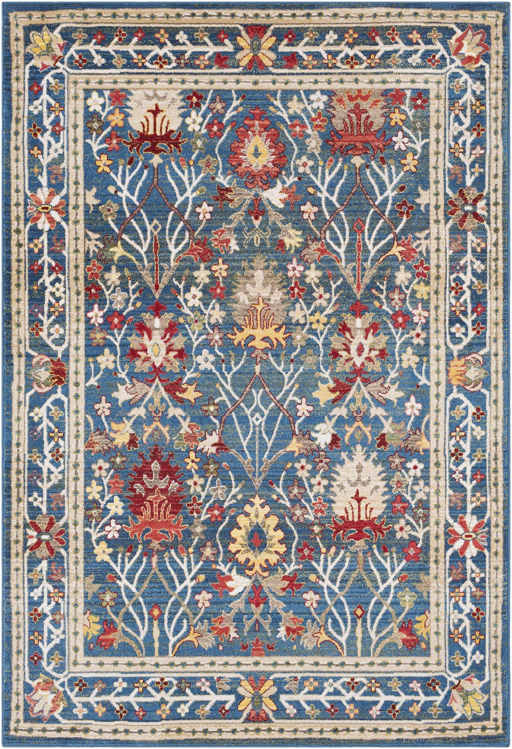 Neola Navy Blue Damask Area Rug - Ornate Home