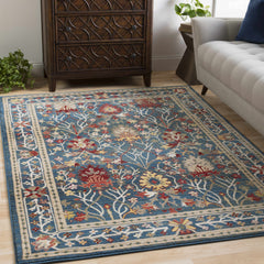 Neola Navy Blue Damask Area Rug - Ornate Home