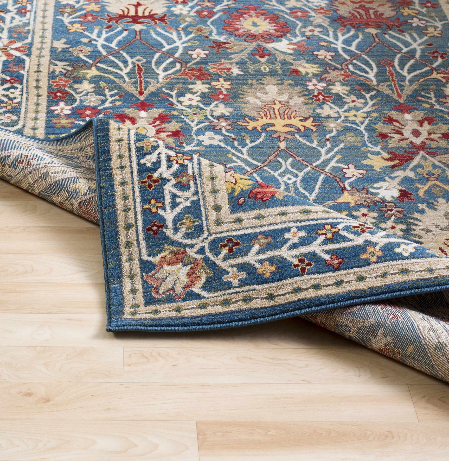 Neola Navy Blue Damask Area Rug - Ornate Home